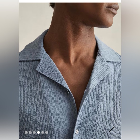 Reiss Hunt Textured Crepe Cuban Collar Shirt in Soft Blue Size S - Picture 4 of 6